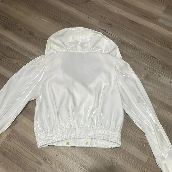 INC International Concepts Moto jacket Cream Shimmer Gold snaps Size S 90s NWOT - Picture 10 of 13